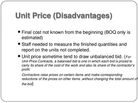unit pricing and unbalanced bids